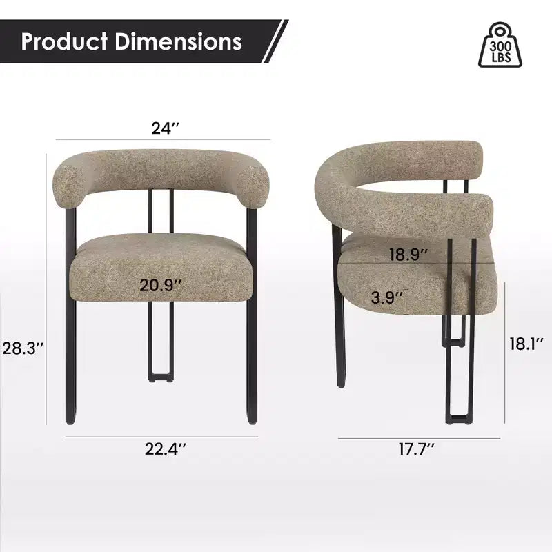 Lot de 2 chaises de salle à manger rondes modernes, chaises de salle à manger rembourrées avec assise coussinée et cadre en métal robuste