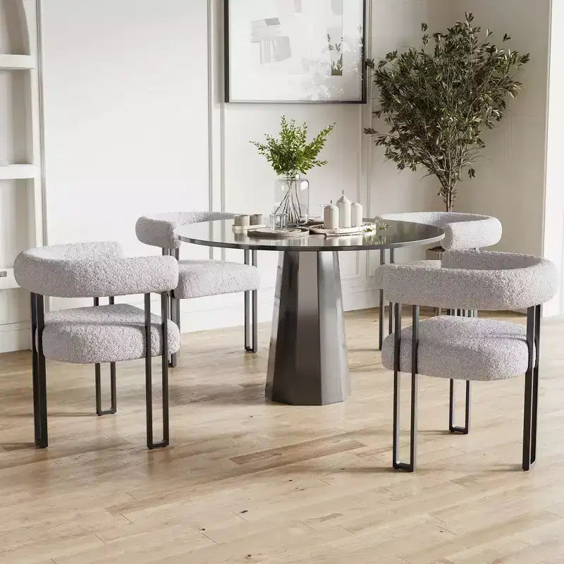 Lot de 2 chaises de salle à manger rondes modernes, chaises de salle à manger rembourrées avec assise coussinée et cadre en métal robuste