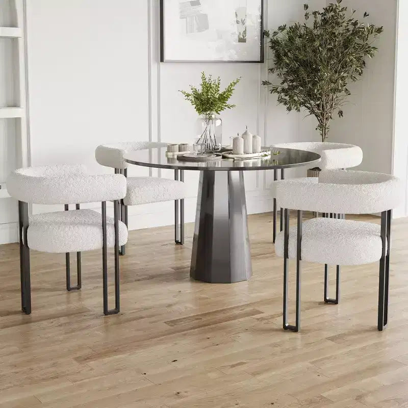 Lot de 2 chaises de salle à manger rondes modernes, chaises de salle à manger rembourrées avec assise coussinée et cadre en métal robuste