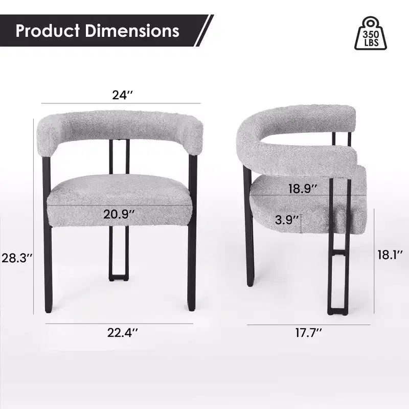 Lot de 2 chaises de salle à manger rondes modernes, chaises de salle à manger rembourrées avec assise coussinée et cadre en métal robuste