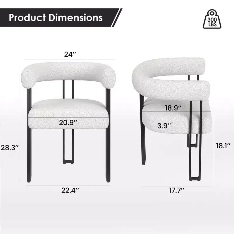 Lot de 2 chaises de salle à manger rondes modernes, chaises de salle à manger rembourrées avec assise coussinée et cadre en métal robuste
