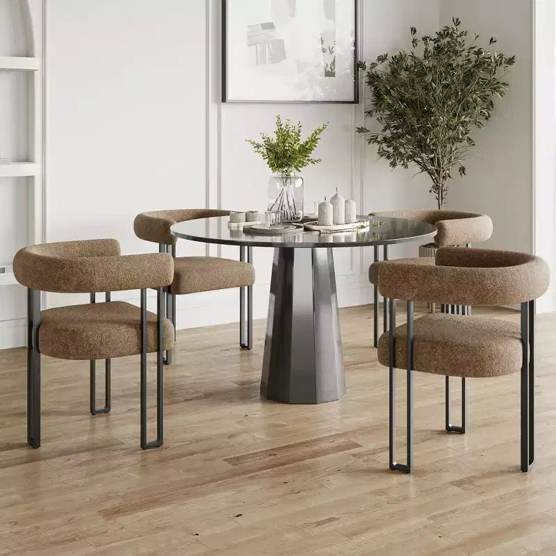 Lot de 2 chaises de salle à manger rondes modernes, chaises de salle à manger rembourrées avec assise coussinée et cadre en métal robuste