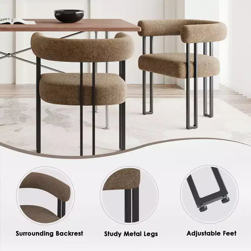 Lot de 2 chaises de salle à manger rondes modernes, chaises de salle à manger rembourrées avec assise coussinée et cadre en métal robuste