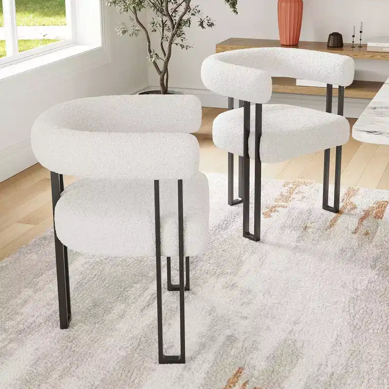 TUYOHW Modern Round Dining Chairs Set of 2,Upholstered Dining Room Chairs with Cushioned Seat & Sturdy Metal Frame