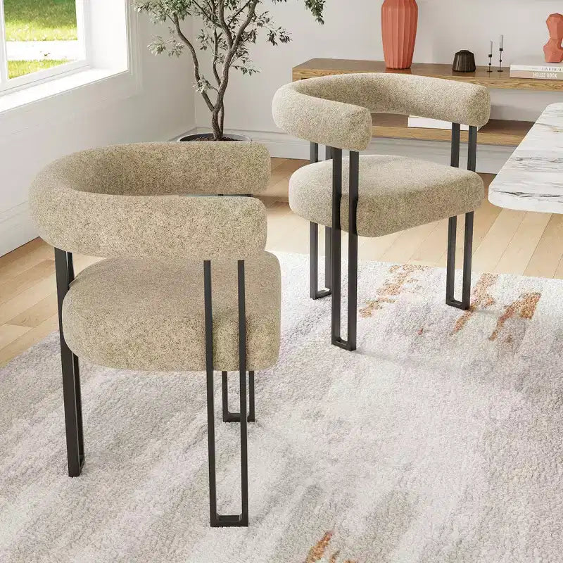 Lot de 2 chaises de salle à manger rondes modernes, chaises de salle à manger rembourrées avec assise coussinée et cadre en métal robuste