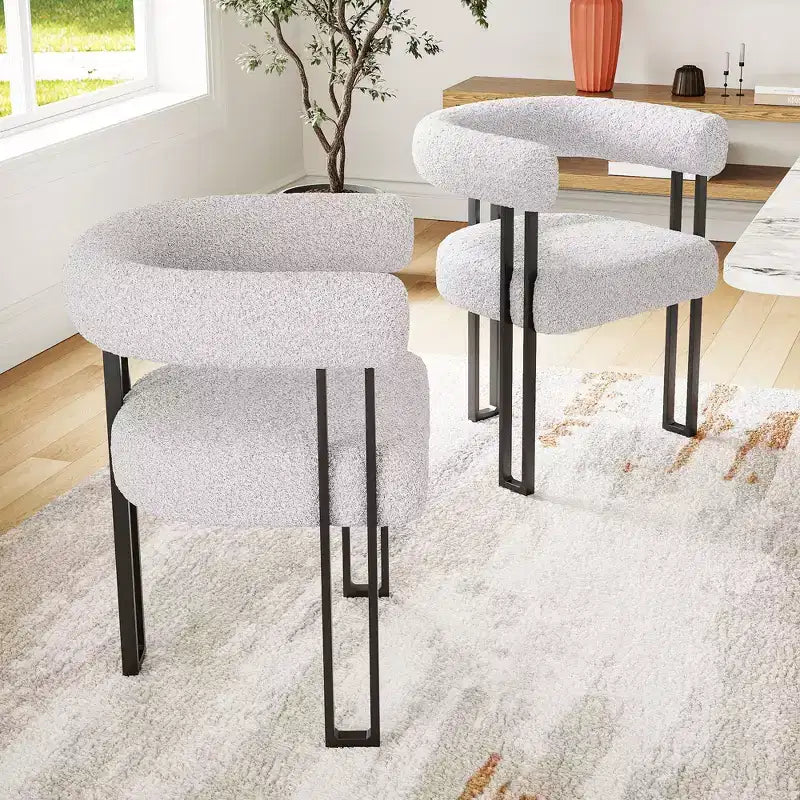 Lot de 2 chaises de salle à manger rondes modernes, chaises de salle à manger rembourrées avec assise coussinée et cadre en métal robuste