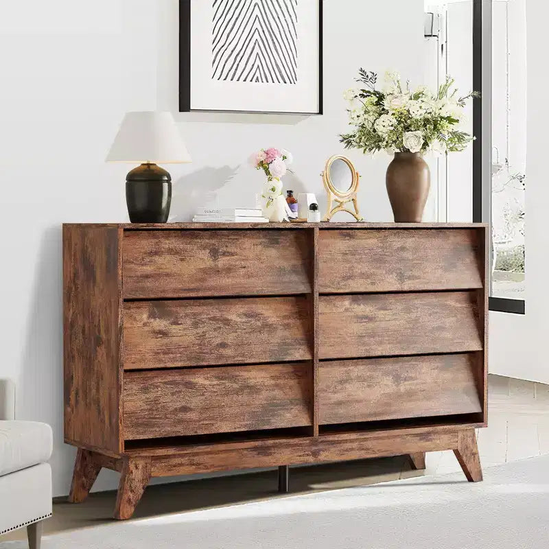 COZONY 47 Wide 6-Drawer Dresser, Freestanding Horizontal Storage Chest for Living Room, Bedroom & Entryway