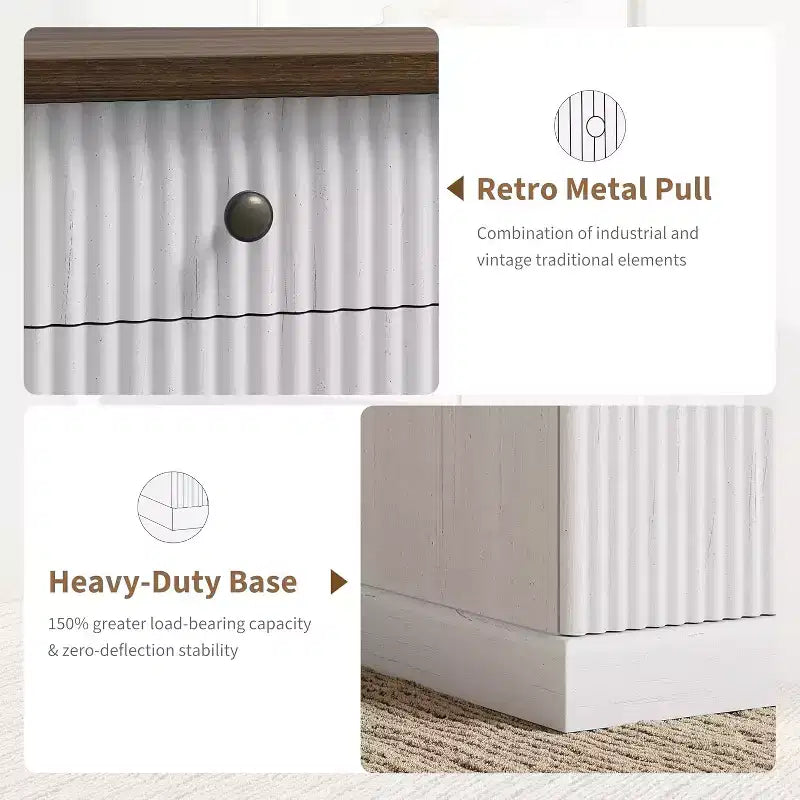 Bureau de télétravail de 60 po, bureau de direction cannelé avec tiroirs-classeurs, bureau d'ordinateur en bois avec station de recharge pour salle d'étude