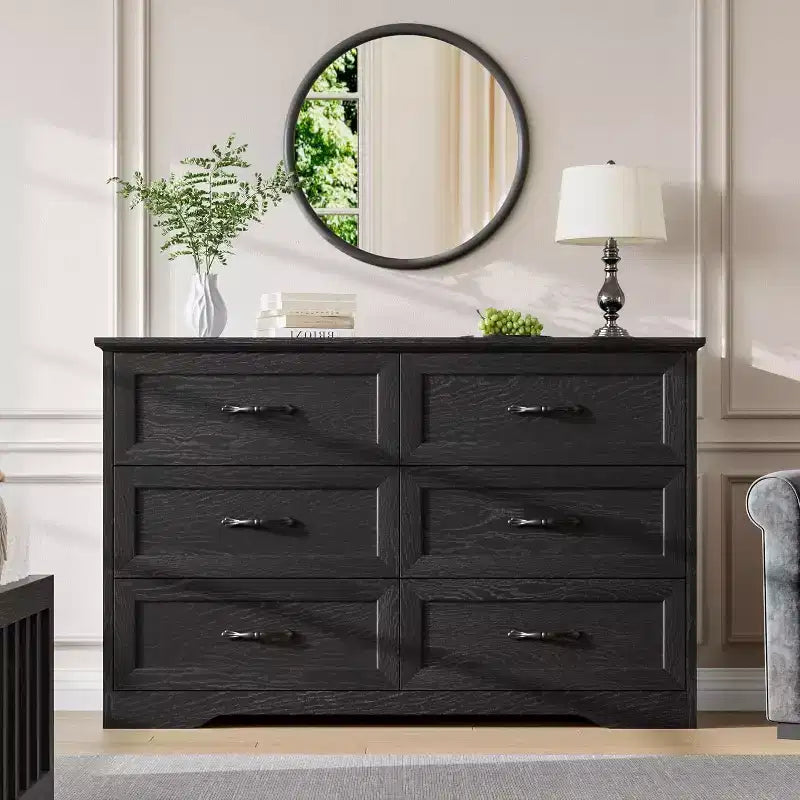 6 Drawers Dresser for Bedroom,47Wooden Home Storage Cabinet with Metal Handles, Modern Chest of Drawers for Living Room, Hallway, Closet