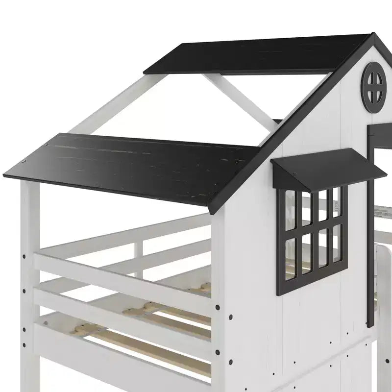 Lit superposé cabane jumeau sur jumeau pour enfants, lit superposé Montessori bas en bois, échelle facile d'accès à la couchette supérieure