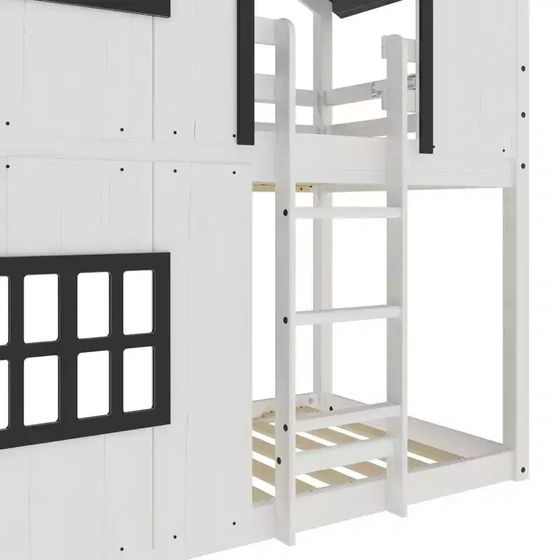 Lit superposé cabane jumeau sur jumeau pour enfants, lit superposé Montessori bas en bois, échelle facile d'accès à la couchette supérieure