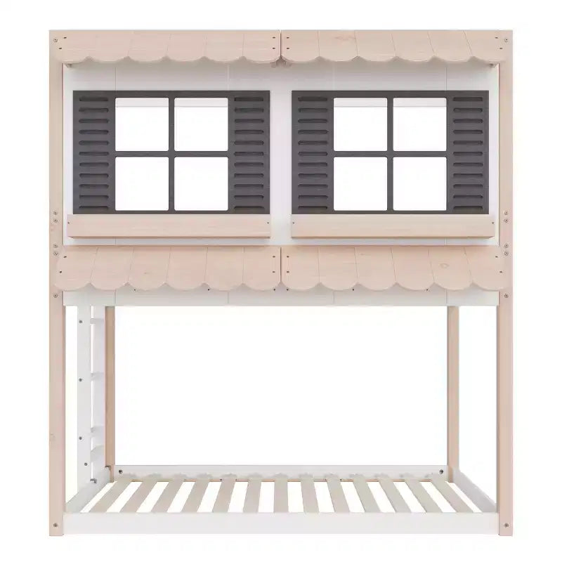 Lit superposé cabane jumeau sur jumeau pour enfants, lit superposé Montessori bas en bois, échelle facile d'accès à la couchette supérieure