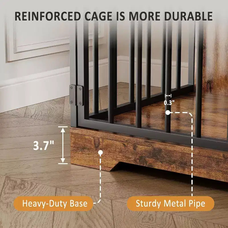 48Farmhouse Meuble Caisse pour Chien avec Gamelle Rétractable et Tiroirs de Rangement, Meuble Niche Robuste pour Chiens de Petite et Moyenne Taille, Utilisation Intérieure