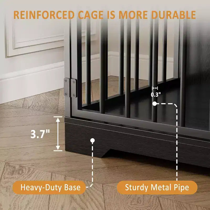 48Farmhouse Meuble Caisse pour Chien avec Gamelle Rétractable et Tiroirs de Rangement, Meuble Niche Robuste pour Chiens de Petite et Moyenne Taille, Utilisation Intérieure
