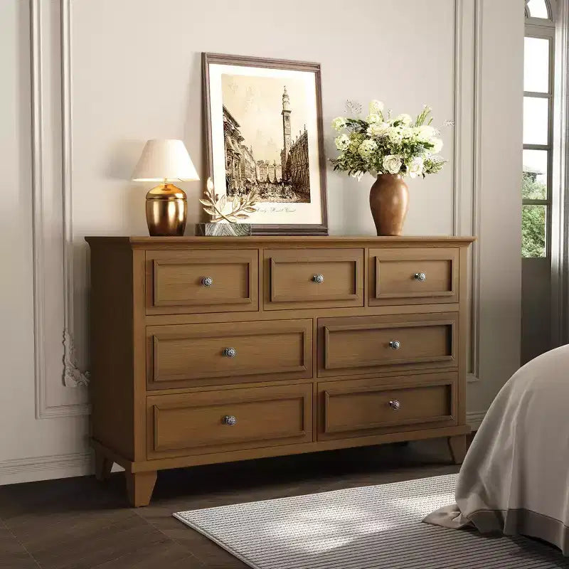 Commode 7 Tiroirs, Grande Commode en Bois avec Poignées Métalliques, Meuble de Rangement/Meuble TV pour Chambre, Salon, Entrée