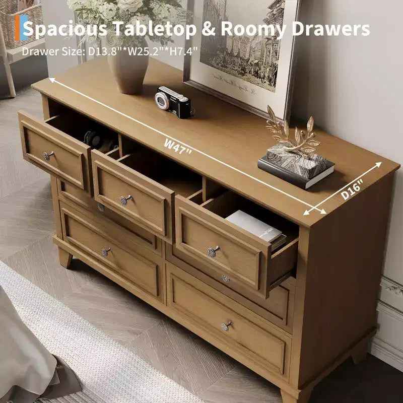 Commode 7 Tiroirs, Grande Commode en Bois avec Poignées Métalliques, Meuble de Rangement/Meuble TV pour Chambre, Salon, Entrée