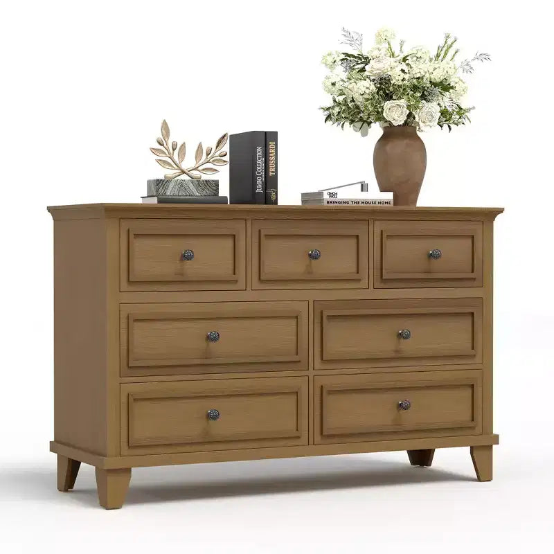 Commode 7 Tiroirs, Grande Commode en Bois avec Poignées Métalliques, Meuble de Rangement/Meuble TV pour Chambre, Salon, Entrée