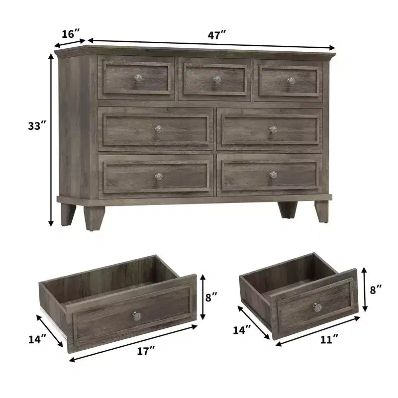 Commode 7 Tiroirs, Grande Commode en Bois avec Poignées Métalliques, Meuble de Rangement/Meuble TV pour Chambre, Salon, Entrée