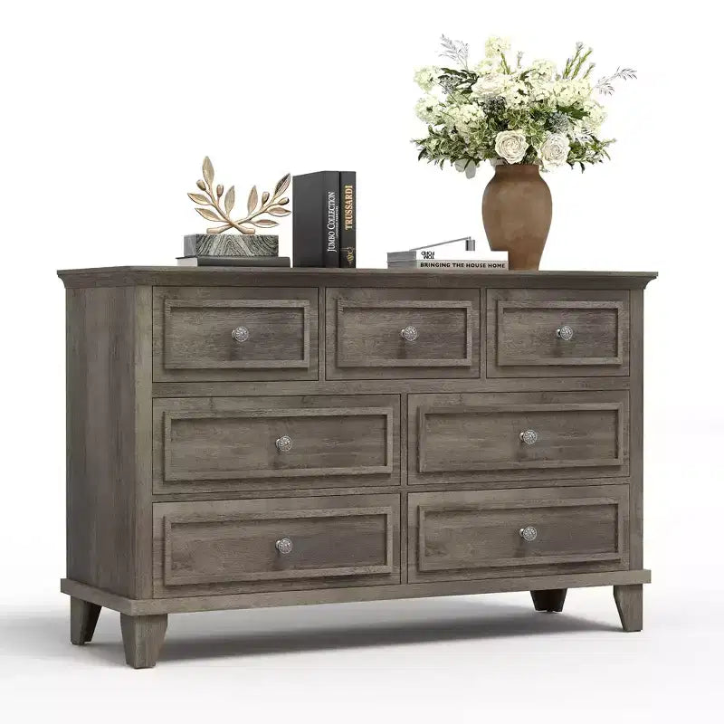 Commode 7 Tiroirs, Grande Commode en Bois avec Poignées Métalliques, Meuble de Rangement/Meuble TV pour Chambre, Salon, Entrée