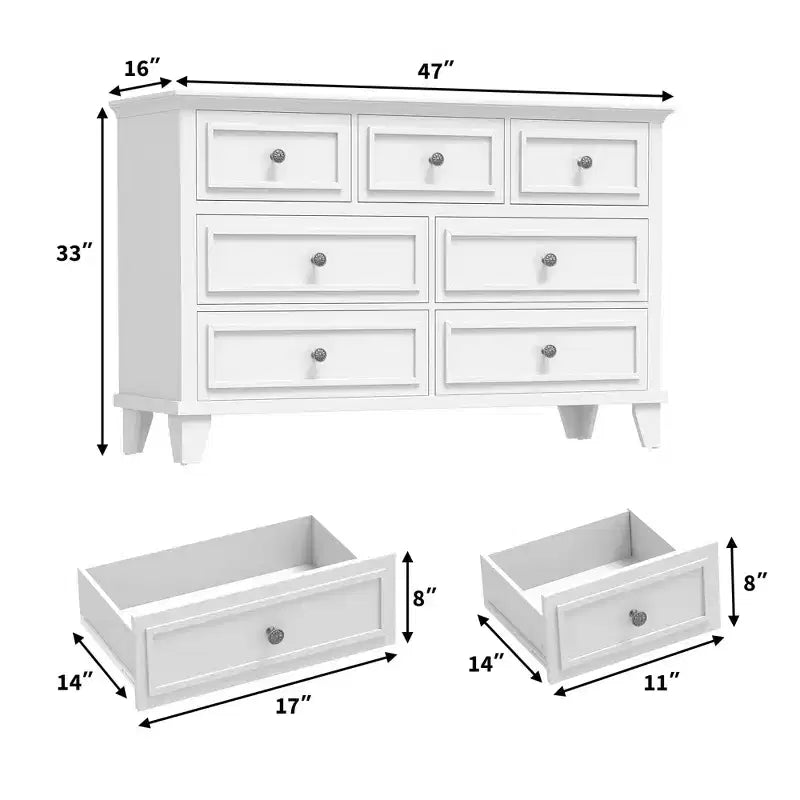 Commode 7 Tiroirs, Grande Commode en Bois avec Poignées Métalliques, Meuble de Rangement/Meuble TV pour Chambre, Salon, Entrée