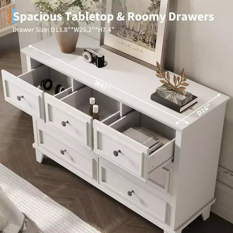 Commode 7 Tiroirs, Grande Commode en Bois avec Poignées Métalliques, Meuble de Rangement/Meuble TV pour Chambre, Salon, Entrée