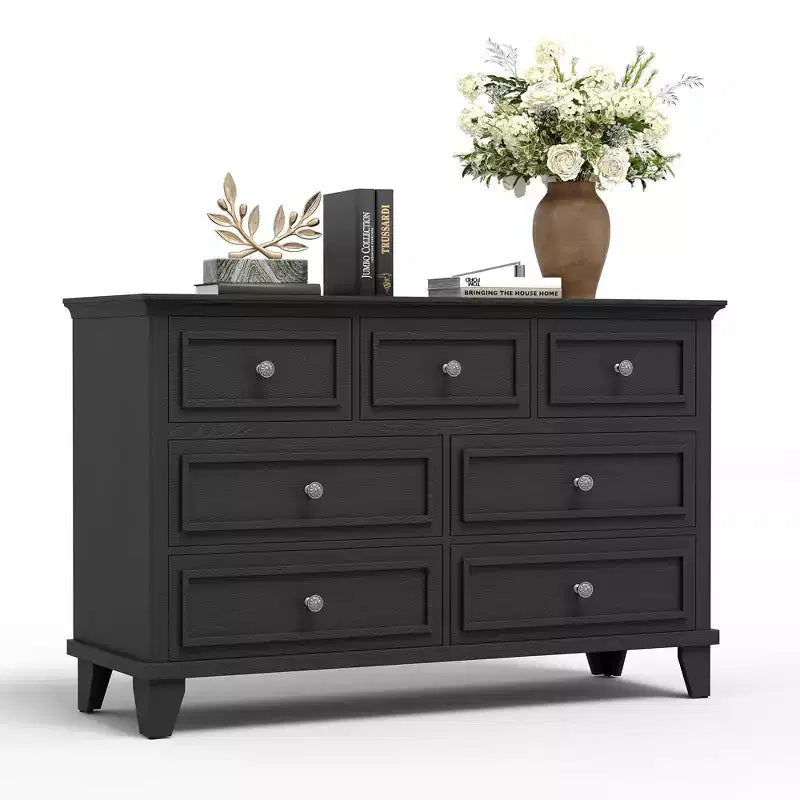 Commode 7 Tiroirs, Grande Commode en Bois avec Poignées Métalliques, Meuble de Rangement/Meuble TV pour Chambre, Salon, Entrée