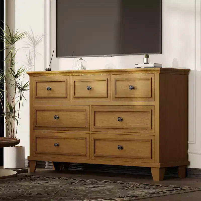 Commode 7 Tiroirs, Grande Commode en Bois avec Poignées Métalliques, Meuble de Rangement/Meuble TV pour Chambre, Salon, Entrée