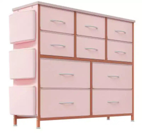10-Drawer Fabric Dresser (Iron + MDF + PB Frame, Cationic Non-woven Fabric),