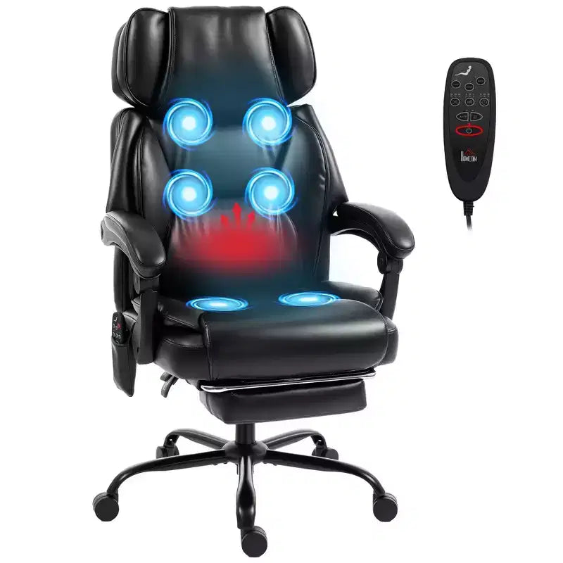 Chaise de bureau de massage vibrant à dossier haut, fauteuil d'ordinateur inclinable chauffant avec repose-pieds, appuie-tête réglable