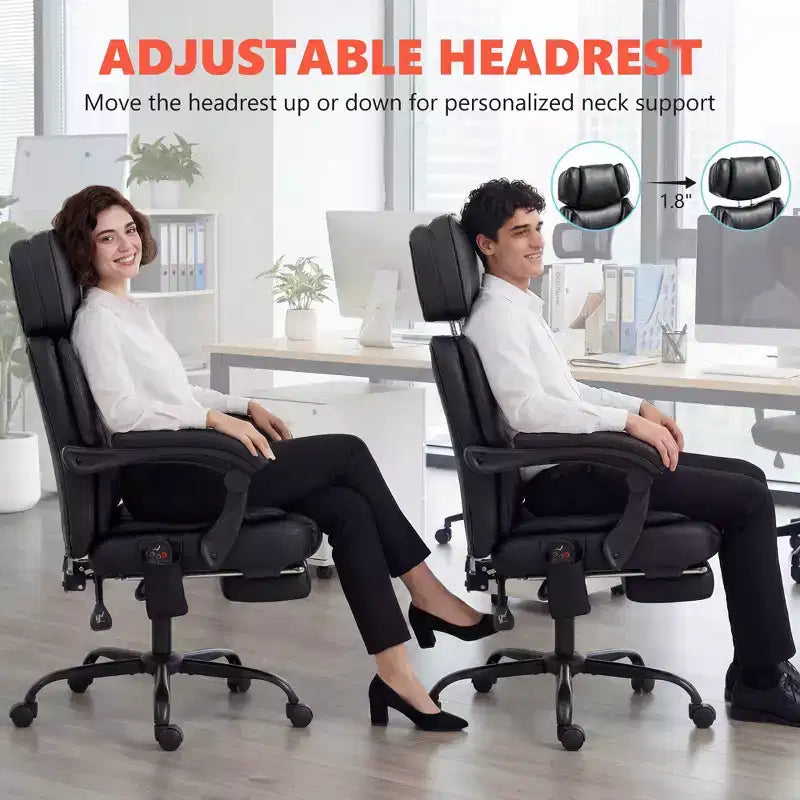 Chaise de bureau de massage vibrant à dossier haut, fauteuil d'ordinateur inclinable chauffant avec repose-pieds, appuie-tête réglable