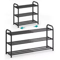 SONGMICS Expandable Shoe Rack, Adjustable Shoe Organizer Storage Shelf, Sturdy and Heavy-Duty, for Closet, Entryway, Living Room, 3-Tier, Ink Black
