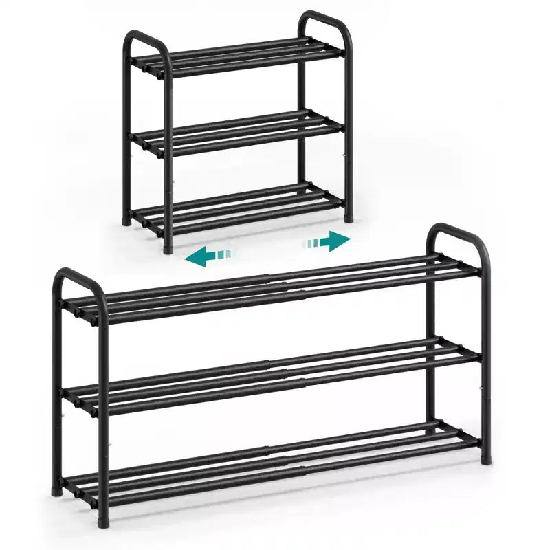 SONGMICS Expandable Shoe Rack, Adjustable Shoe Organizer Storage Shelf, Sturdy and Heavy-Duty, for Closet, Entryway, Living Room, 3-Tier, Ink Black