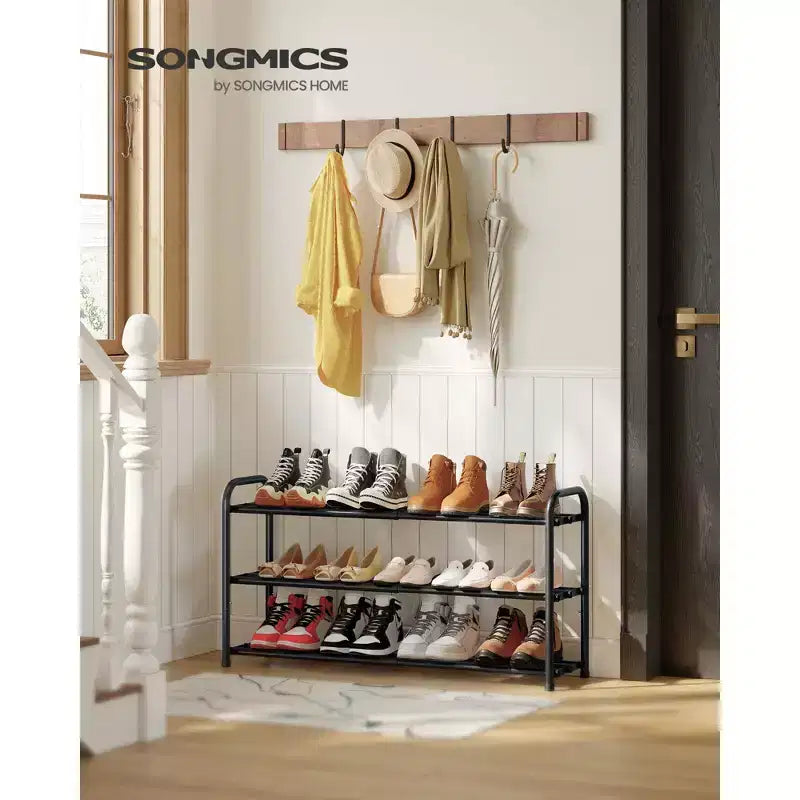 Étagère à chaussures extensible, organiseur de chaussures réglable, robuste et résistant, pour placard, entrée, salon, 3 niveaux, noir encre