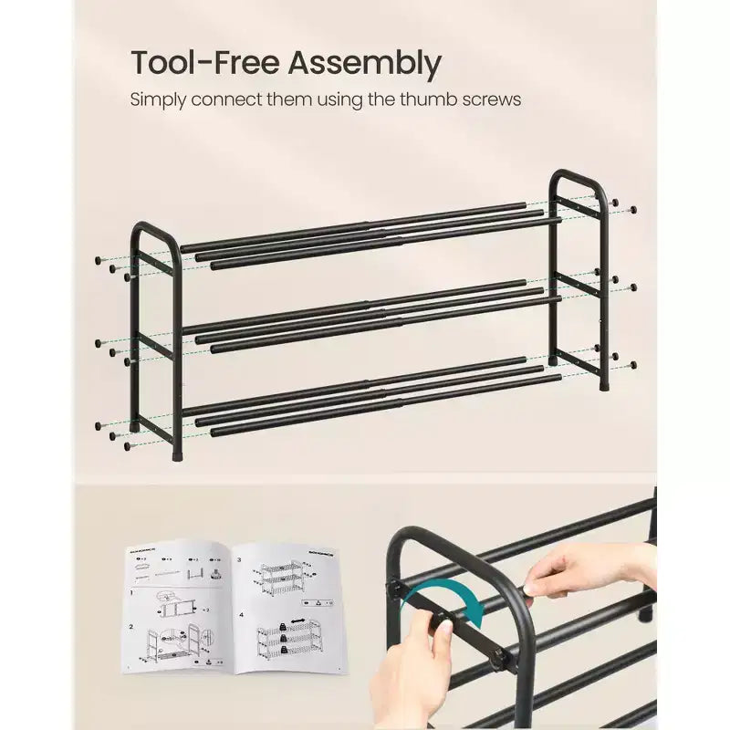 Étagère à chaussures extensible, organiseur de chaussures réglable, robuste et résistant, pour placard, entrée, salon, 3 niveaux, noir encre