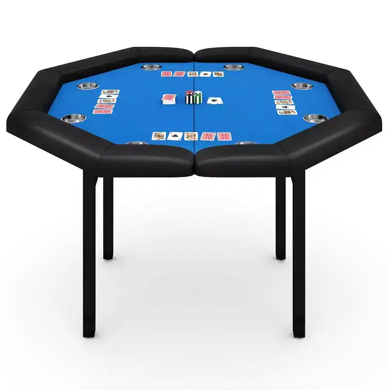 Table de poker octogonale pliante de 48 pouces avec rails rembourrés, porte-gobelets en acier inoxydable, pieds repliables pour 8 joueurs de Texas Hold'em