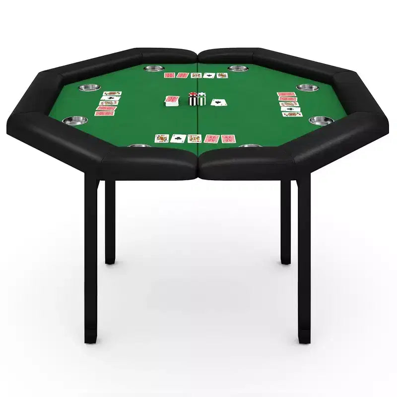 Table de poker octogonale pliante de 48 pouces avec rails rembourrés, porte-gobelets en acier inoxydable, pieds repliables pour 8 joueurs de Texas Hold'em