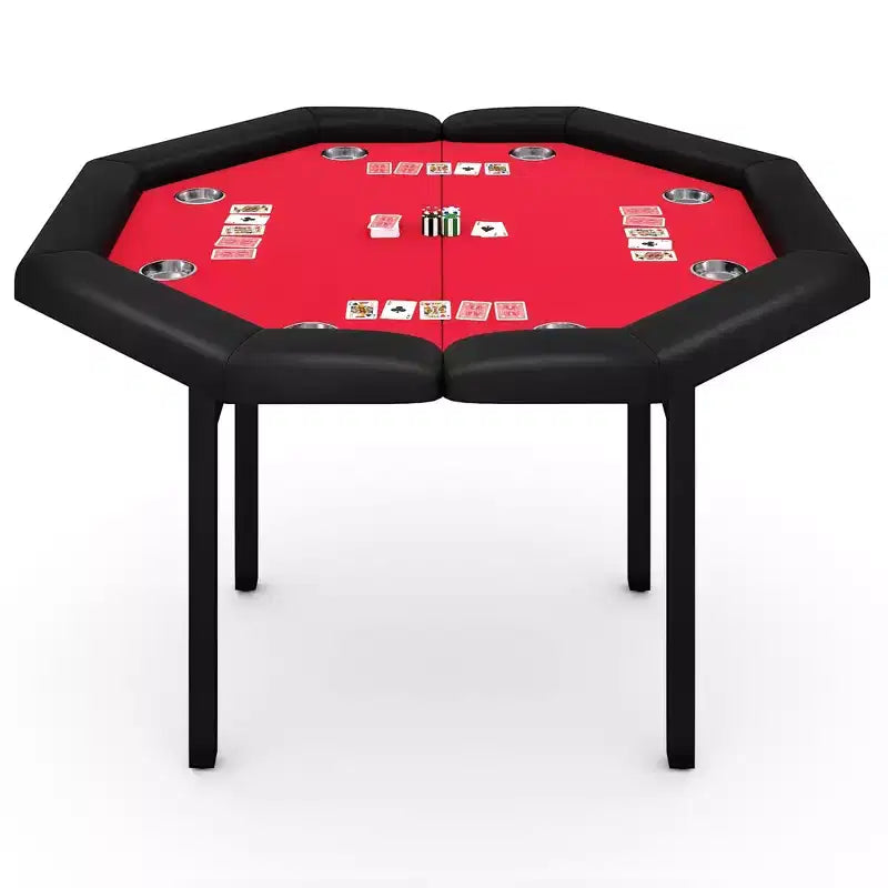 Table de poker octogonale pliante de 48 pouces avec rails rembourrés, porte-gobelets en acier inoxydable, pieds repliables pour 8 joueurs de Texas Hold'em