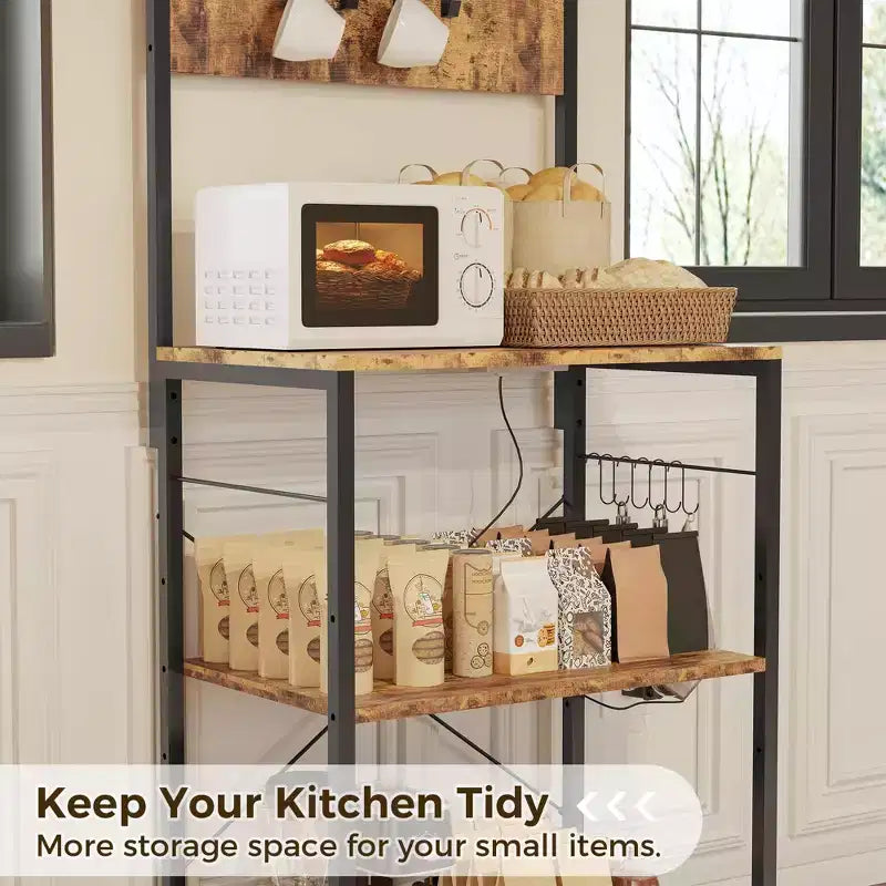 Étagère de cuisine à 4 niveaux, support de micro-ondes industriel avec 10 crochets, station de café et étagère de rangement utilitaire pour salle à manger, montage facile