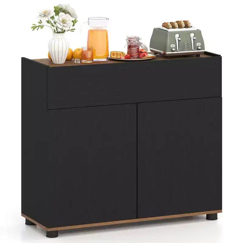Buffet de salle à manger avec rangement, tiroir et portes à ouverture par simple pression pour cuisine Noir/Blanc