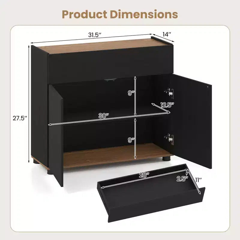 Buffet de salle à manger avec rangement, tiroir et portes à ouverture par simple pression pour cuisine Noir/Blanc