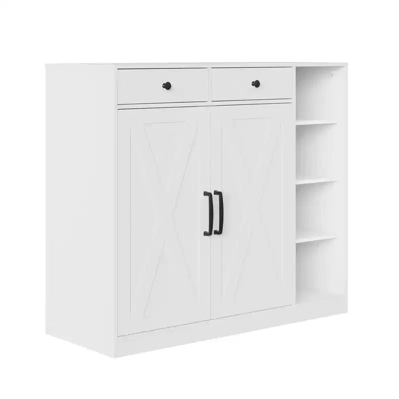 Meuble de rangement pour chaussures de ferme de 39 po avec portes de grange et tiroirs, organisateur de chaussures d'entrée avec étagères réglables et rangement ouvert
