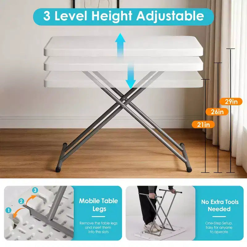 Table pliante de 76 cm, table utilitaire pliable pour petits espaces, petit bureau de hauteur réglable, plateau TV pour ordinateur portable, canapé, camping, blanc