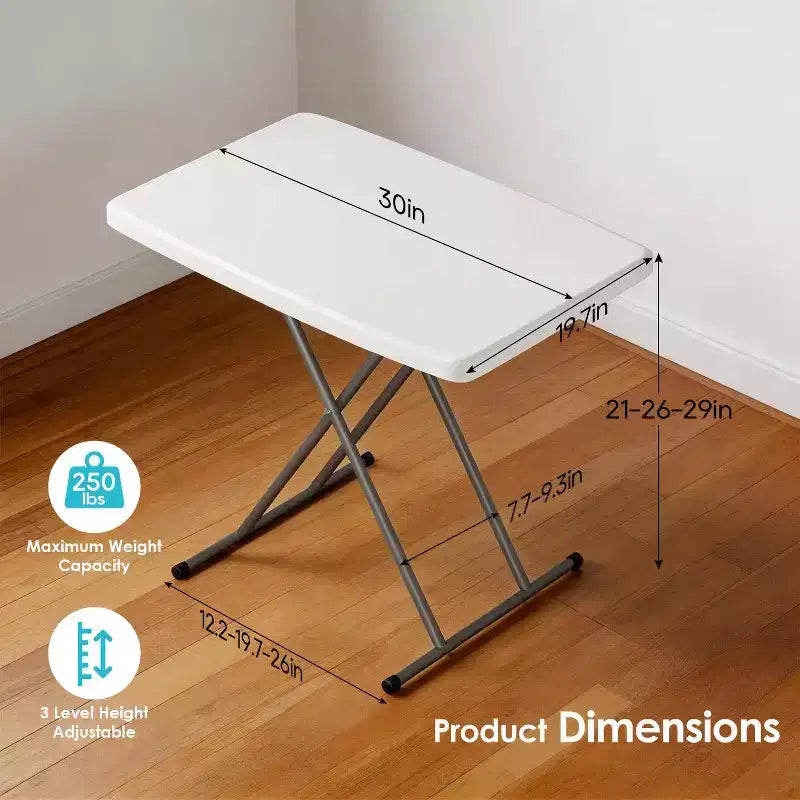 Table pliante de 76 cm, table utilitaire pliable pour petits espaces, petit bureau de hauteur réglable, plateau TV pour ordinateur portable, canapé, camping, blanc
