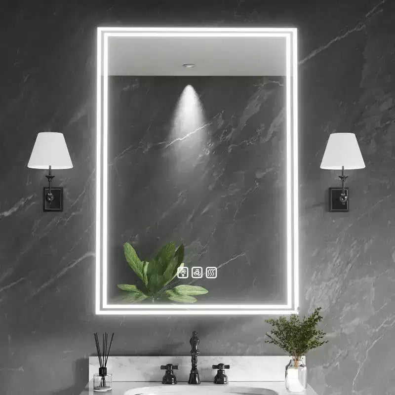 Armoire à pharmacie en aluminium à lumière fluide, 20 po L x 28 po H, avec miroir, intensité variable, anti-buée, entièrement assemblée