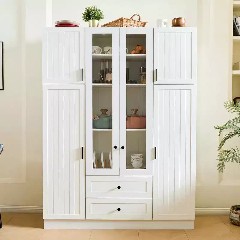 Garde-manger de cuisine autoportant de 71''H, Grand buffet de rangement de salle à manger avec 6 portes, Étagères réglables