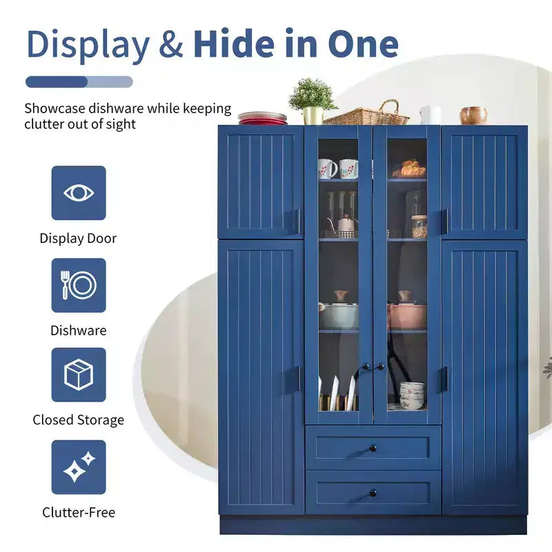 Garde-manger de cuisine autoportant de 71''H, Grand buffet de rangement de salle à manger avec 6 portes, Étagères réglables