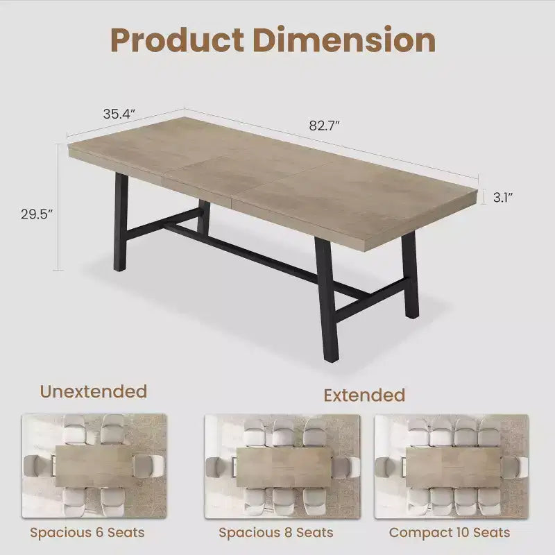 Table à manger industrielle extensible de 160 à 210 cm. Table de cuisine rectangulaire extensible pour 6-8 personnes. Cadre en métal pour salle à manger.