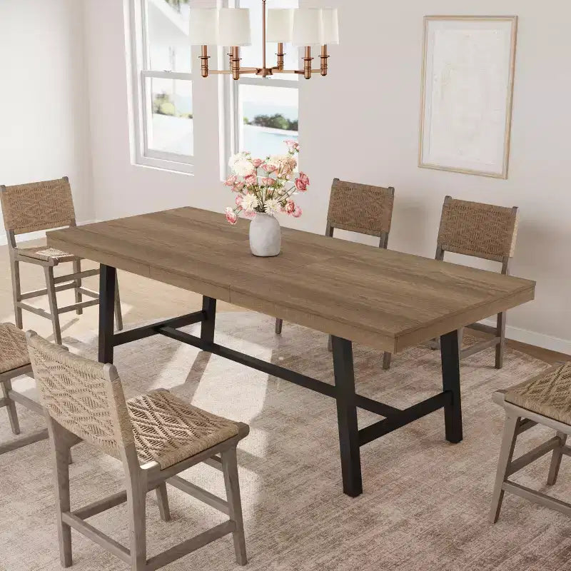 Table à manger industrielle extensible de 160 à 210 cm. Table de cuisine rectangulaire extensible pour 6-8 personnes. Cadre en métal pour salle à manger.