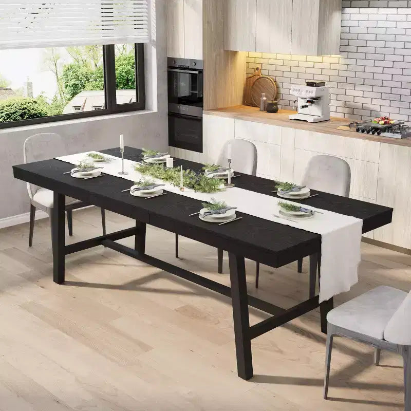 Table à manger industrielle extensible de 160 à 210 cm. Table de cuisine rectangulaire extensible pour 6-8 personnes. Cadre en métal pour salle à manger.