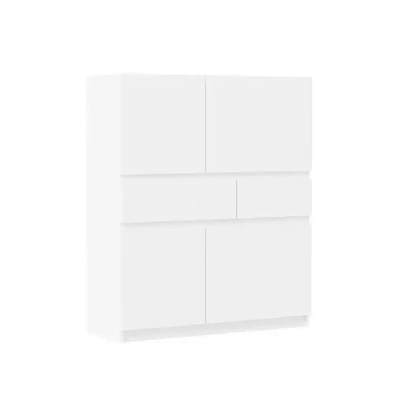 Meuble de rangement en bois blanc avec 4 portes et 2 tiroirs